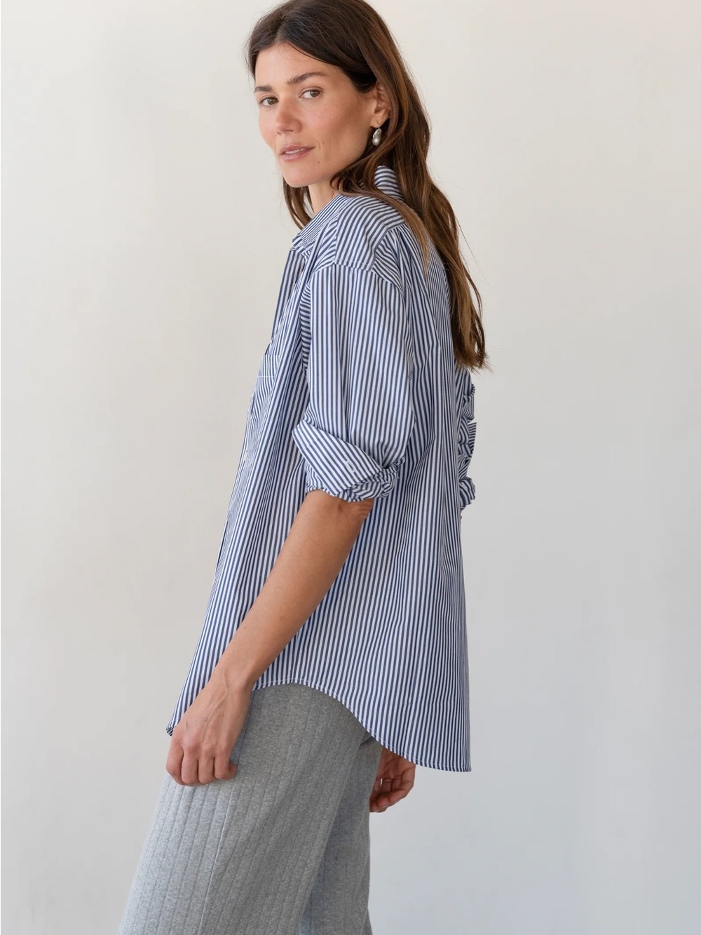 DONNI The Pop Shirt in Navy Stripe - Picture 2 of 6